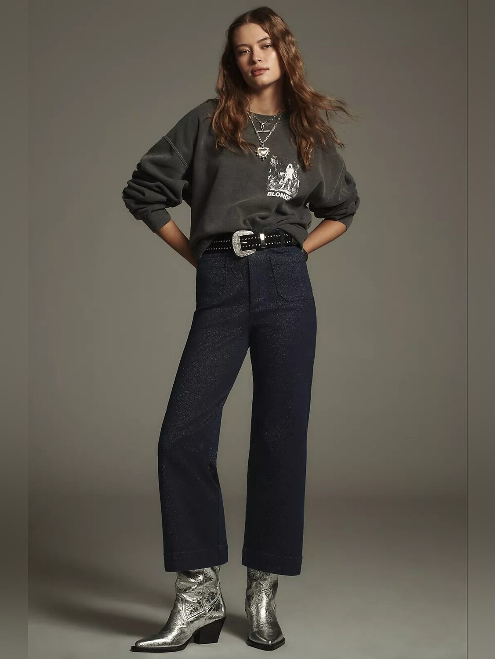 Maeve The Colette High-Rise Cropped Wide-Leg Jeans: Sparkle Edition 31